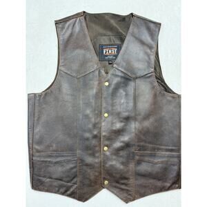 FIM643CCB | Texan - Men's Western Style Motorcycle Leather Vest - Brown XXL